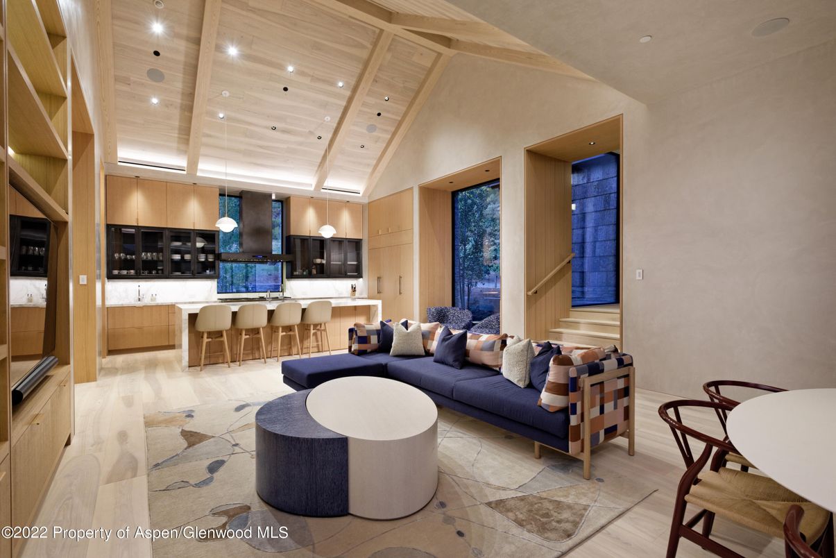 Interior, Kitchen, Living room, Pendant Lights, Recessed Lighting, Wooden Ceilings, Wood Texture Flooring