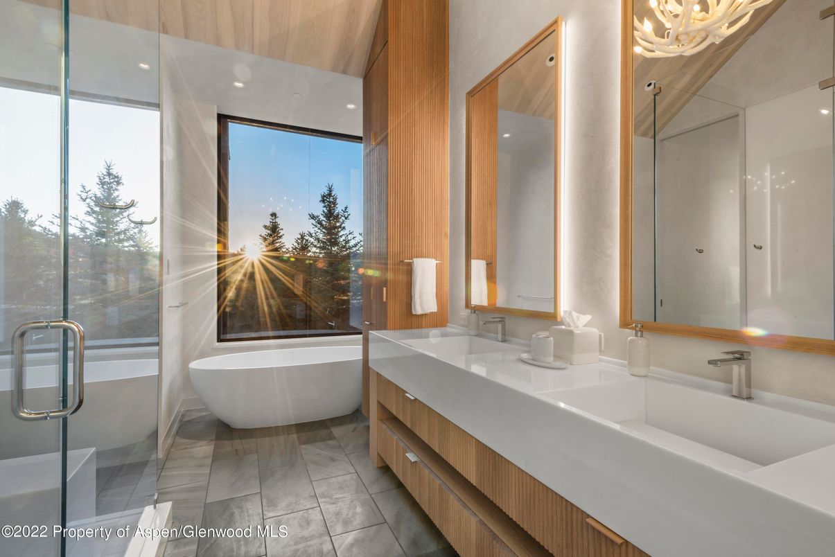 Bathroom, Dual Sink Vanities, Free Standing Baths, Glass Shower, Interior