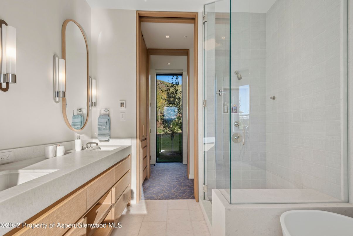 Bathroom, Dual Sink Vanities, Glass Shower, Interior, Recessed Lighting