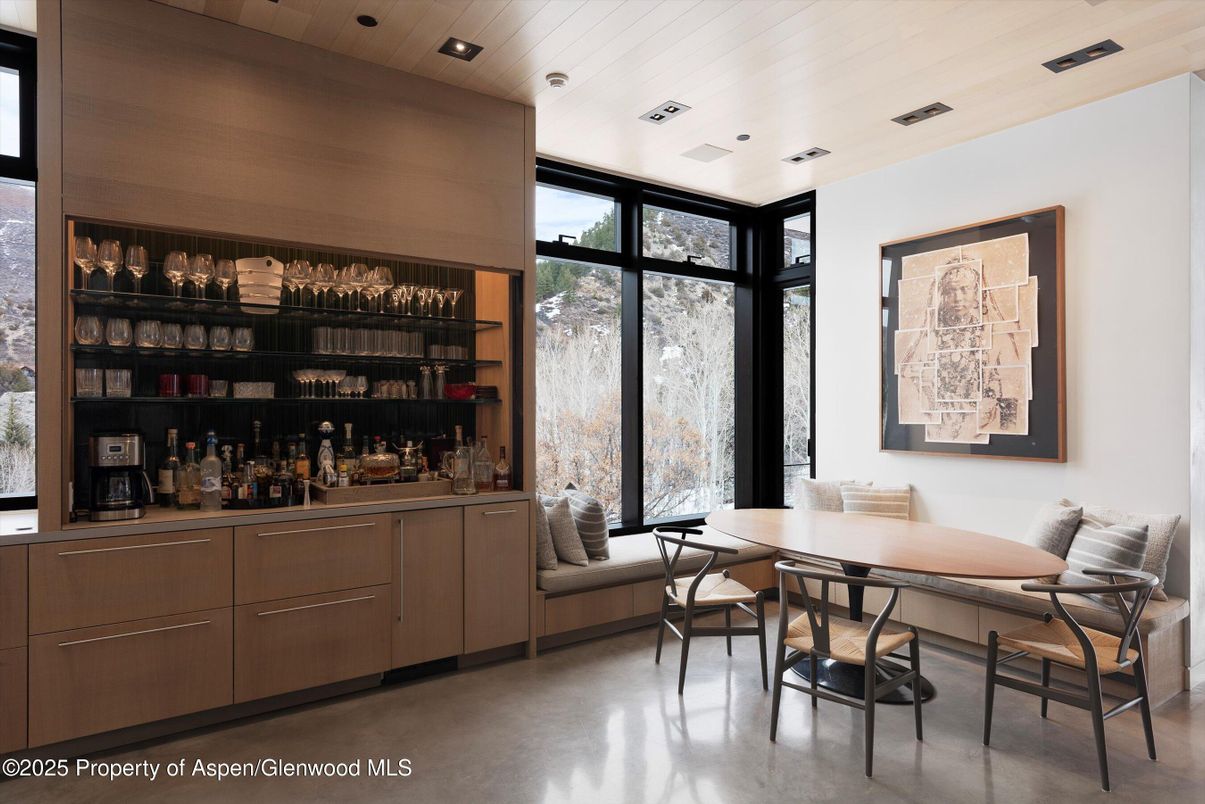 Dining room, Interior, Recessed Lighting, Wooden Ceilings