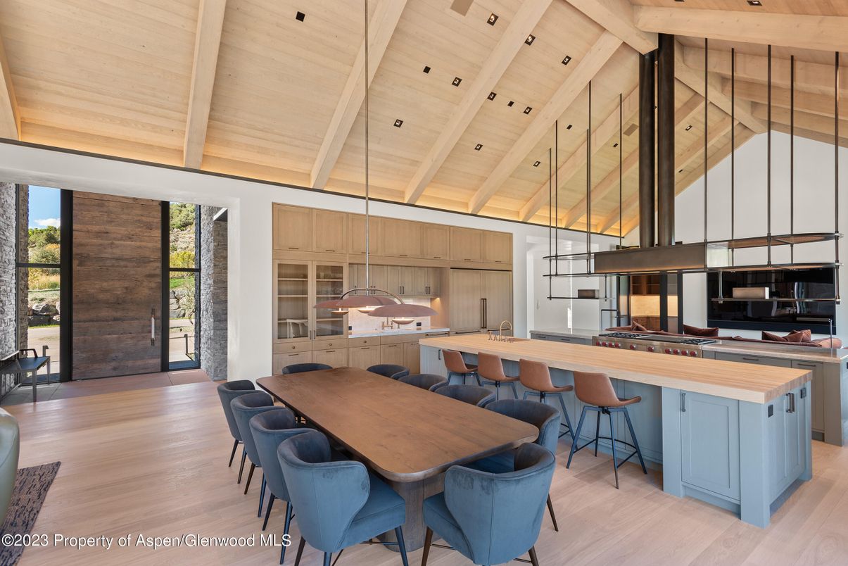 Dining room, Interior, Kitchen, Recessed Lighting, Wooden Ceilings, Wood Texture Flooring