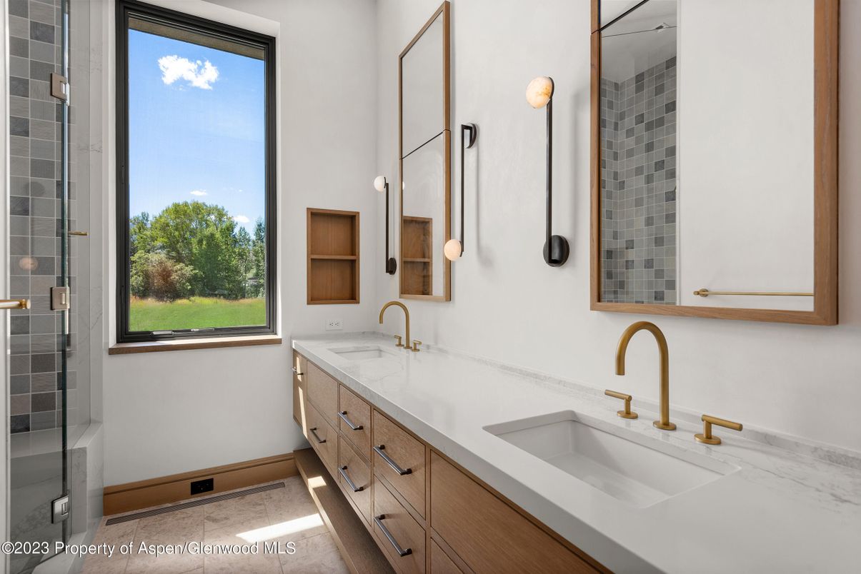 Bathroom, Dual Sink Vanities, Glass Shower, Interior