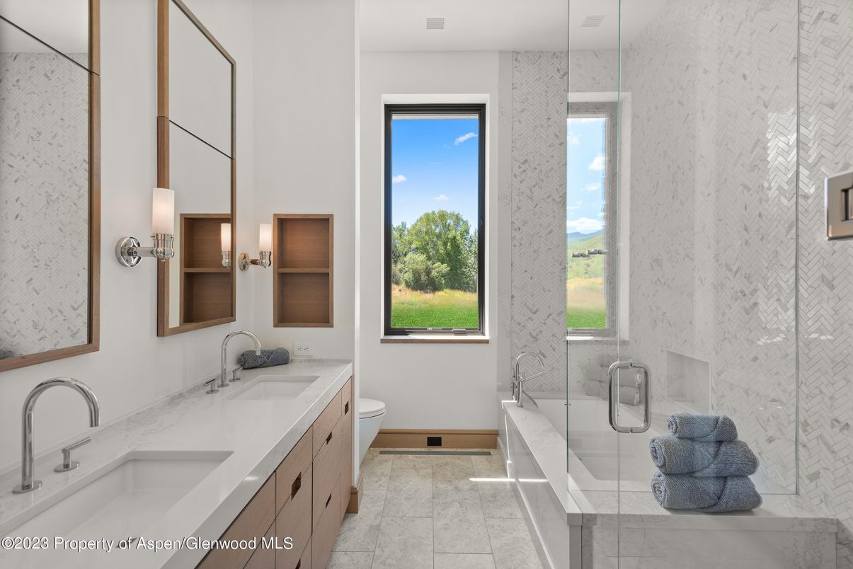 Bathroom, Dual Sink Vanities, Glass Shower, Interior