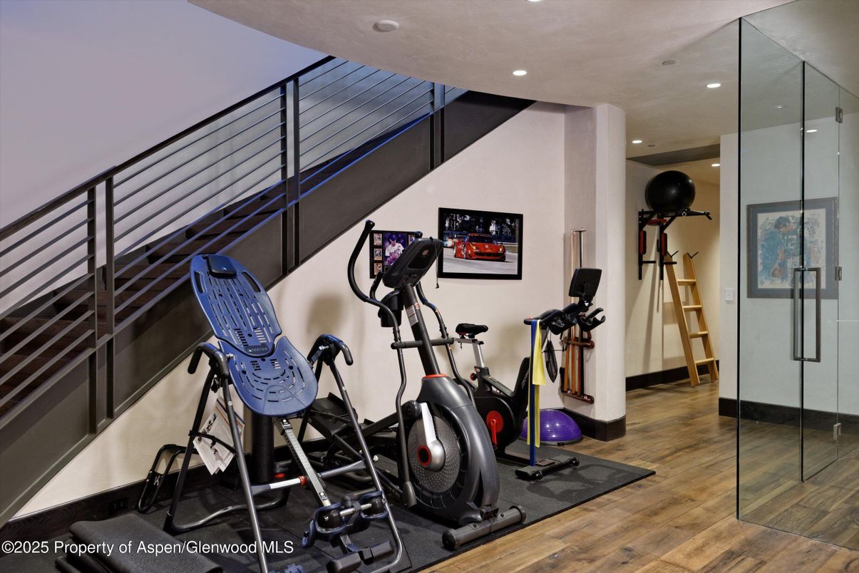Fitness Equipment, Interior, Recessed Lighting, Wood Texture Flooring
