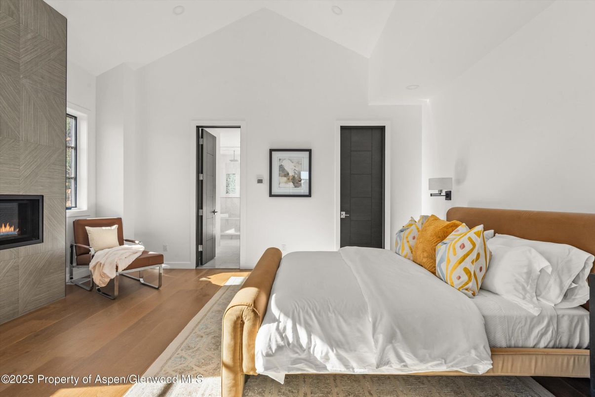 Bedroom, Fireplace, Interior, Wood Texture Flooring