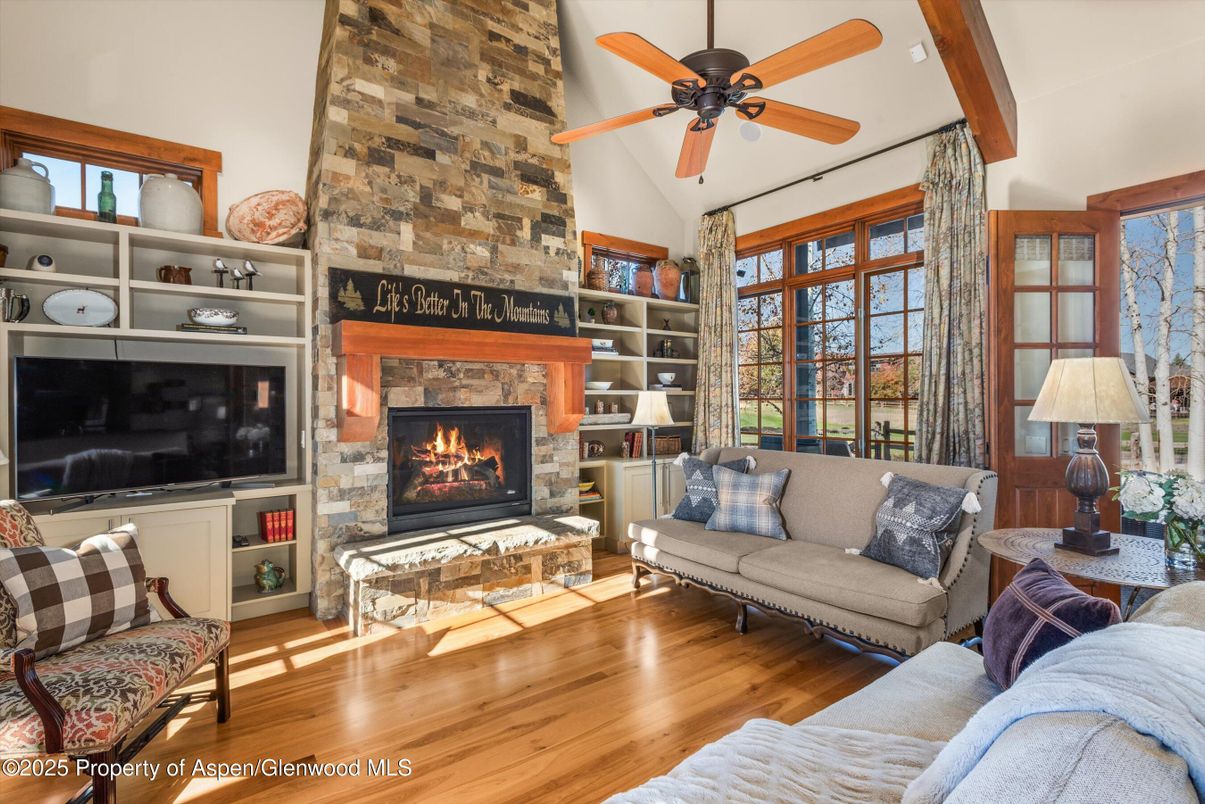 Fireplace, Interior, Living room, Stone Walls, Wooden Beams, Wood Texture Flooring