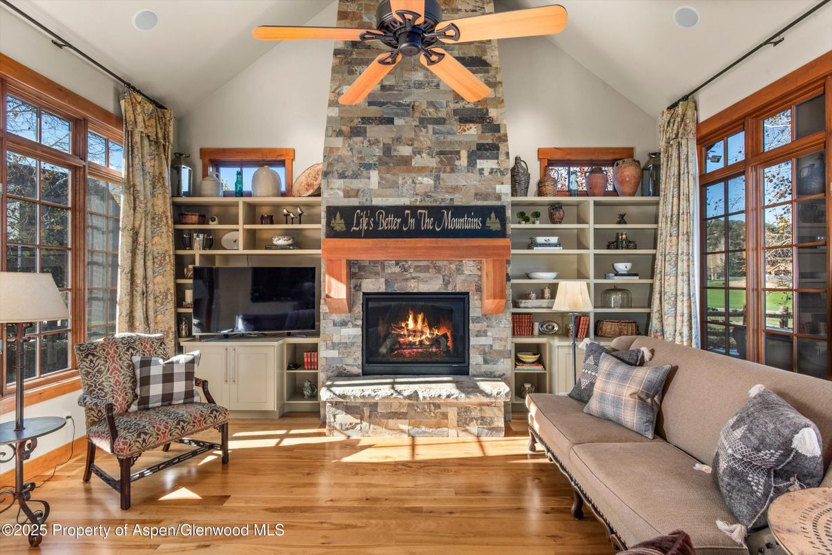 Fireplace, Interior, Living room, Stone Walls, Wood Texture Flooring