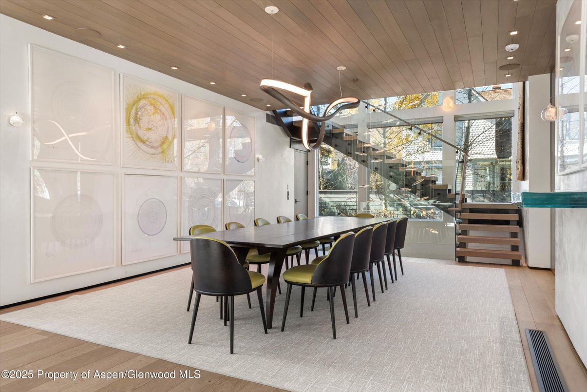 Dining room, Interior, Recessed Lighting, Wooden Ceilings, Wood Texture Flooring