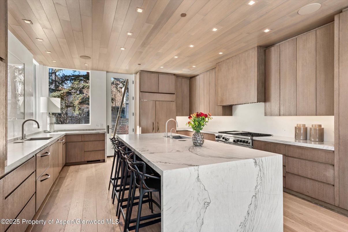 Interior, Kitchen, Recessed Lighting, Stainless Steel Appliances, Wooden Ceilings, Wood Texture Flooring