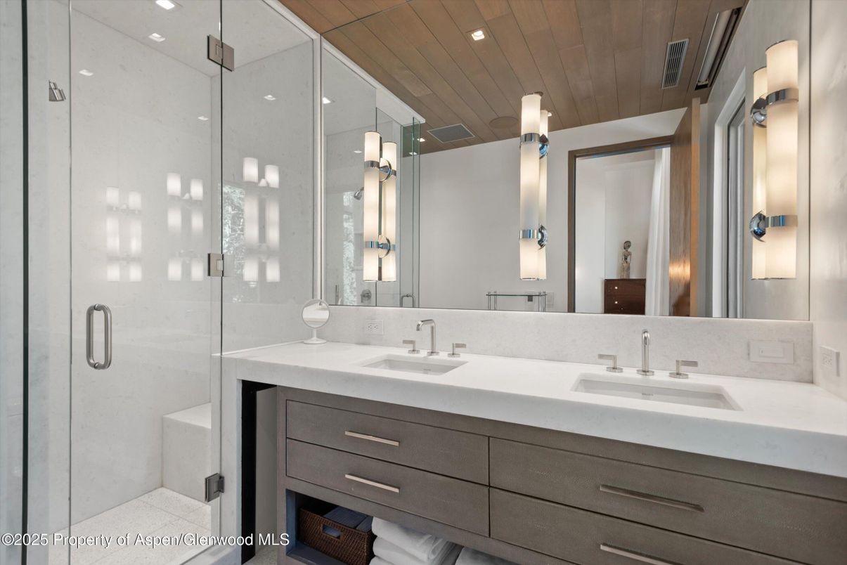 Bathroom, Dual Sink Vanities, Glass Shower, Interior, Recessed Lighting