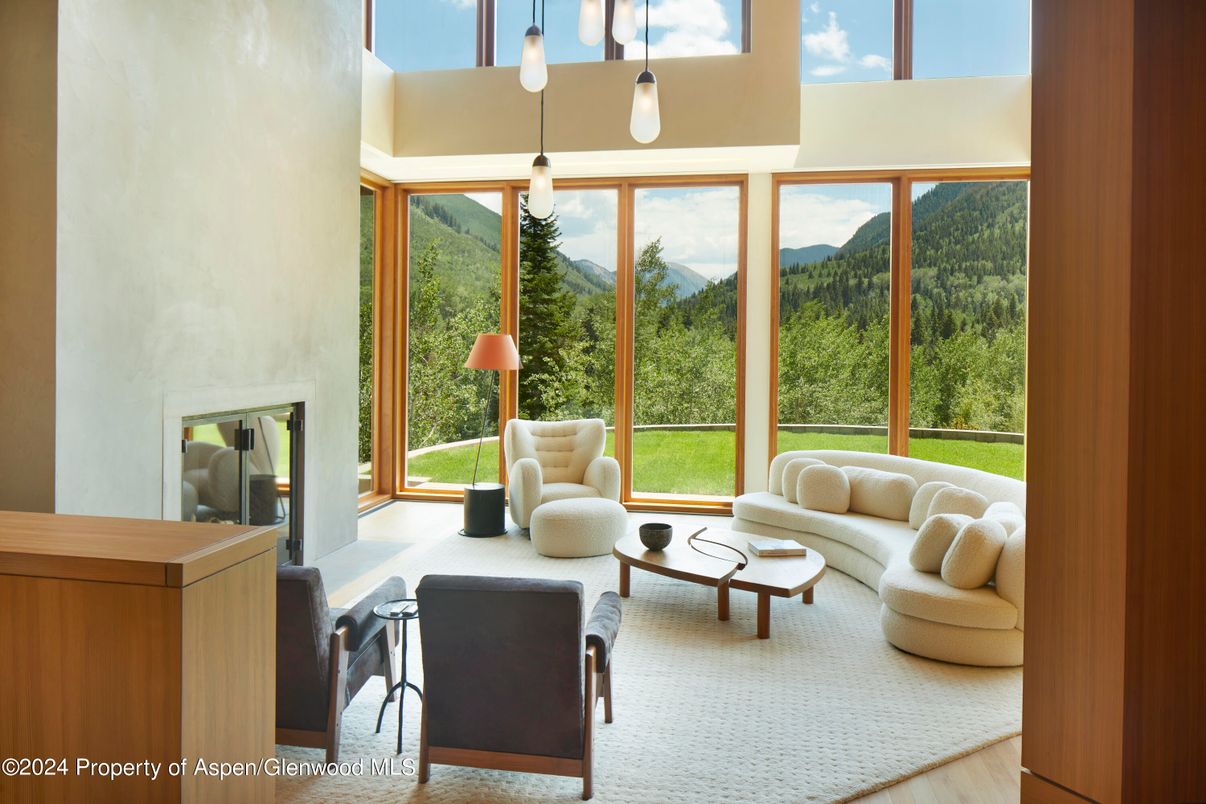 Fireplace, Interior, Living room, Pendant Lights, Wood Texture Flooring