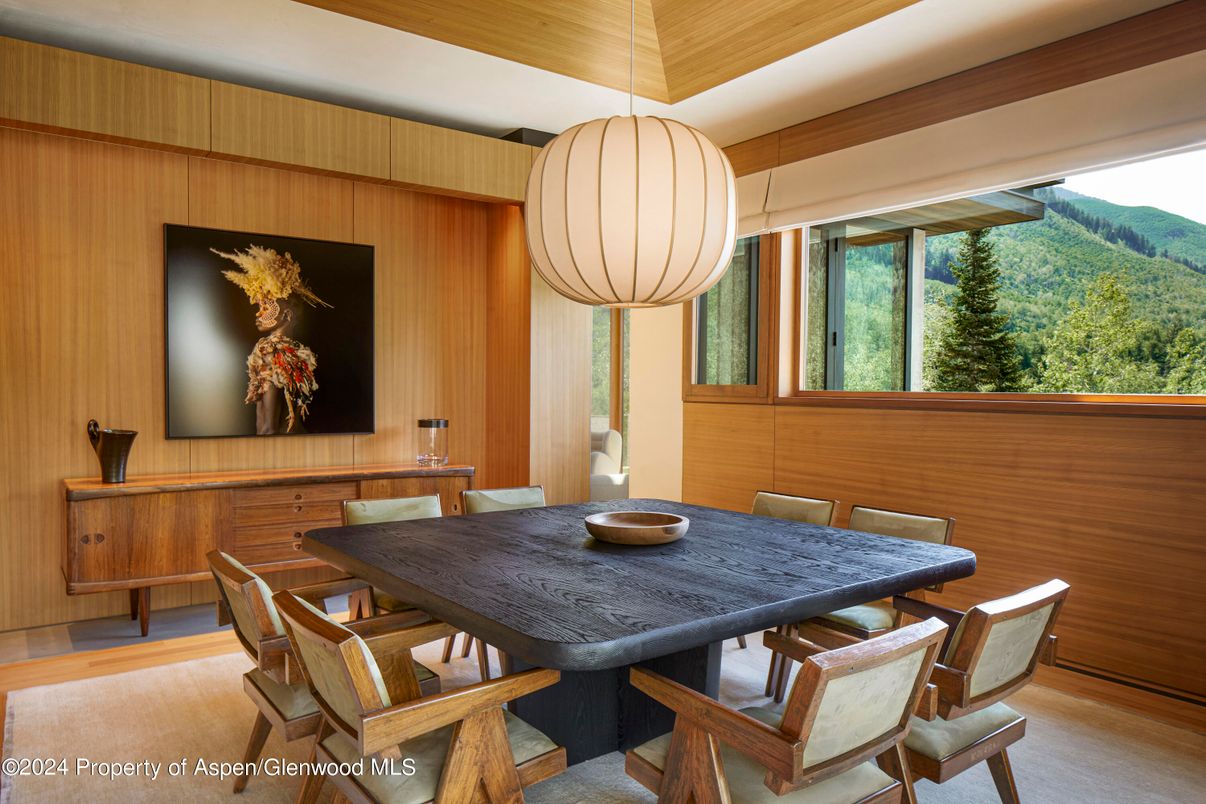 Dining room, Interior, Pendant Lights, Wooden Walls