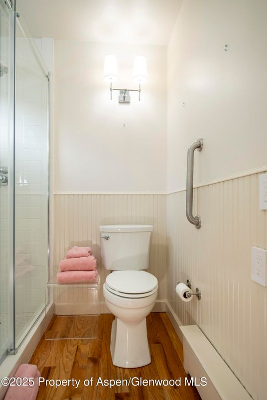 Bathroom, Glass Shower, Interior, Wood Texture Flooring