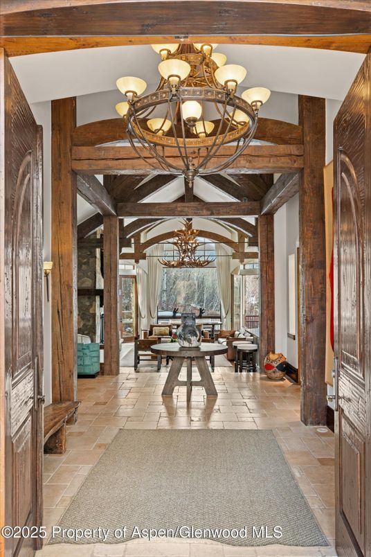 Chandelier, Interior, Wooden Beams