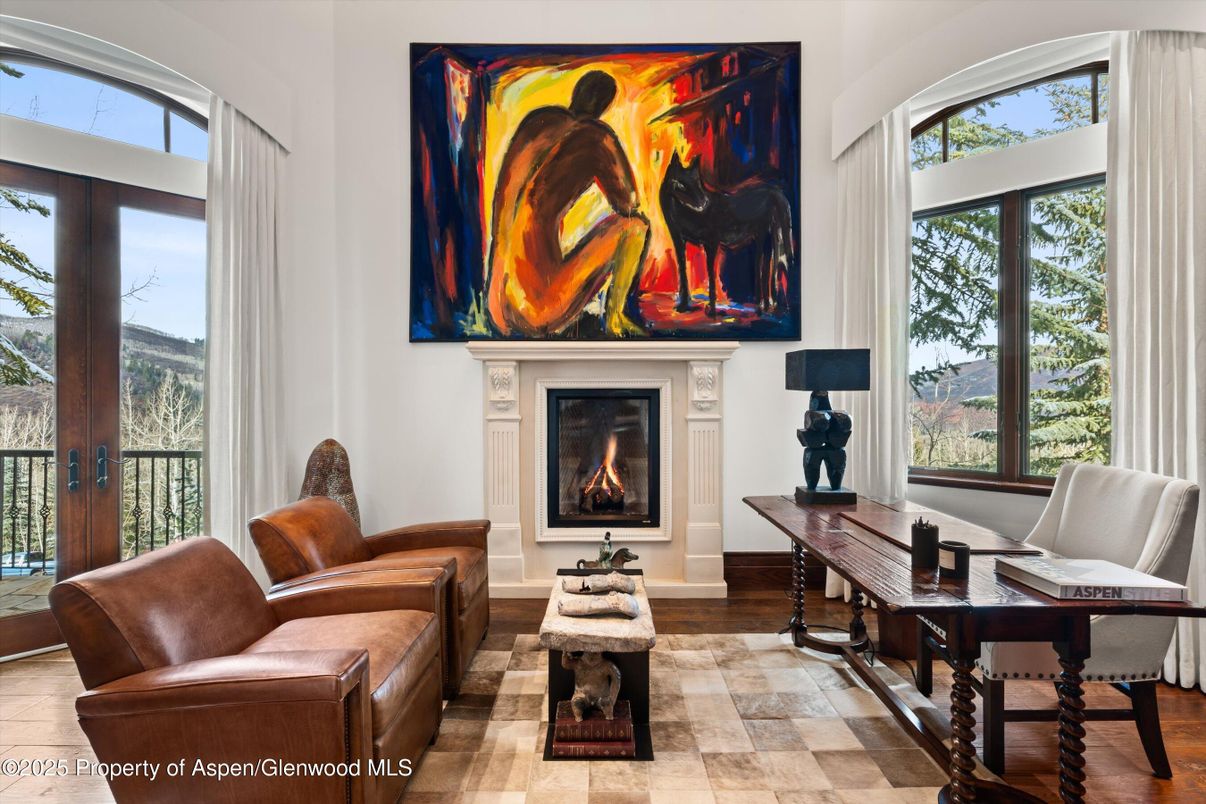 Fireplace, Home Office, Interior, Wood Texture Flooring