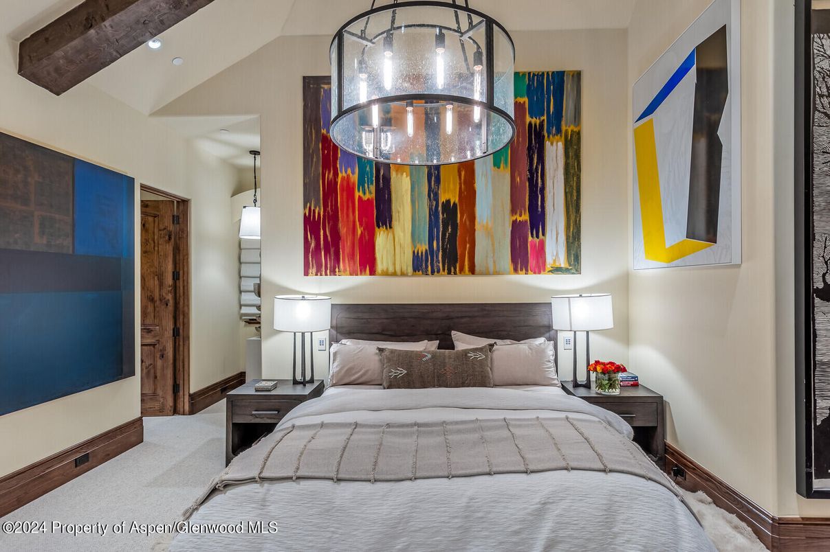 Bedroom, Interior, Recessed Lighting, Wooden Beams