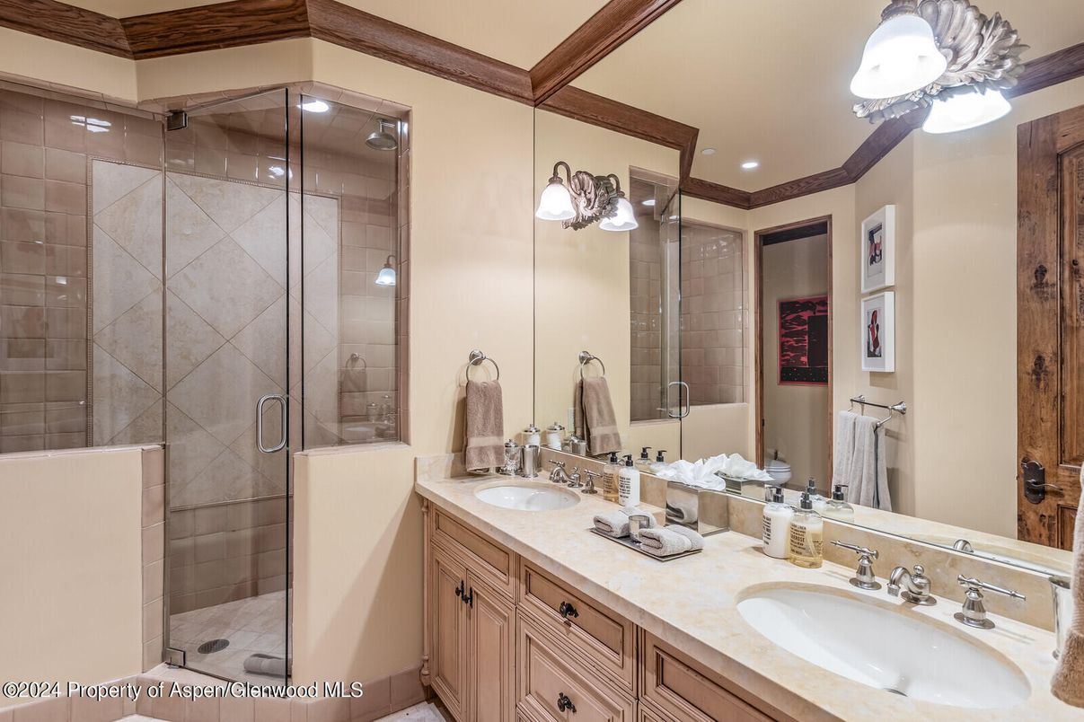 Bathroom, Dual Sink Vanities, Glass Shower, Interior, Recessed Lighting