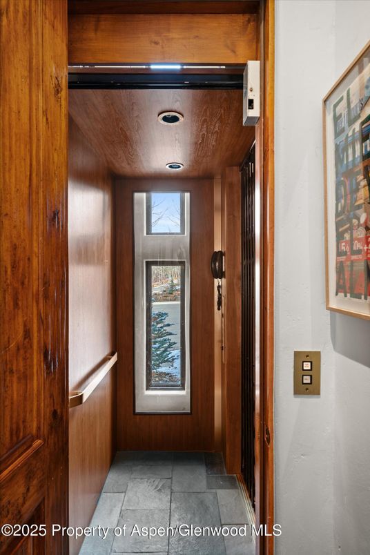 Elevator, Interior, Recessed Lighting, Wooden Ceilings, Wooden Walls