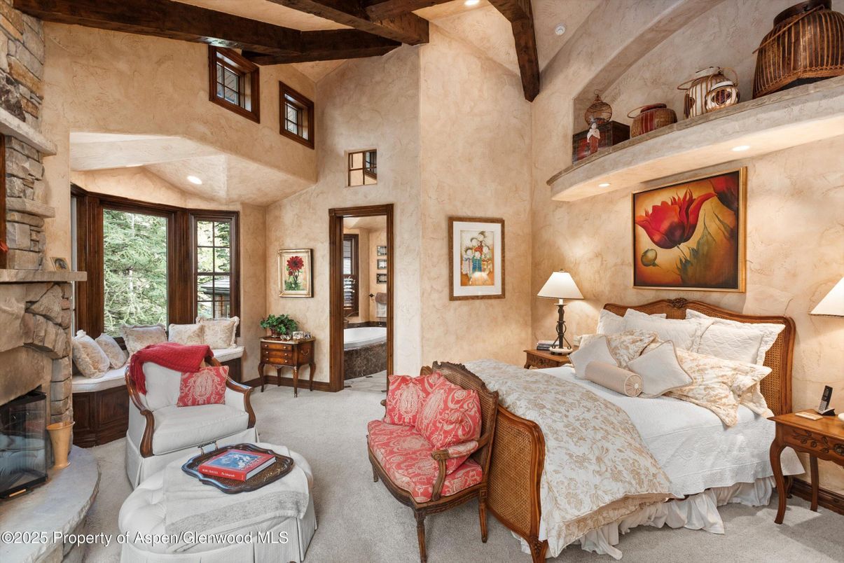 Fireplace, Interior, Living room, Recessed Lighting, Wooden Beams