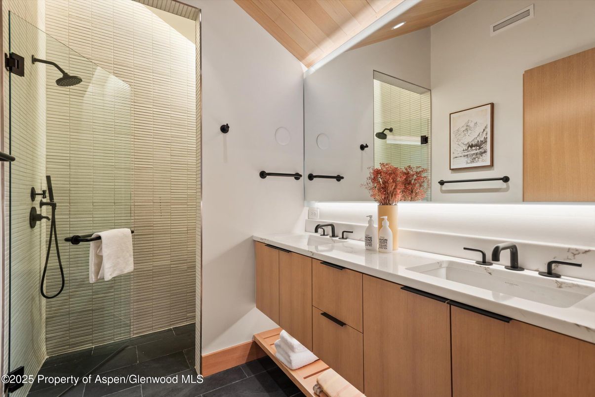Bathroom, Dual Sink Vanities, Glass Shower, Interior, Recessed Lighting
