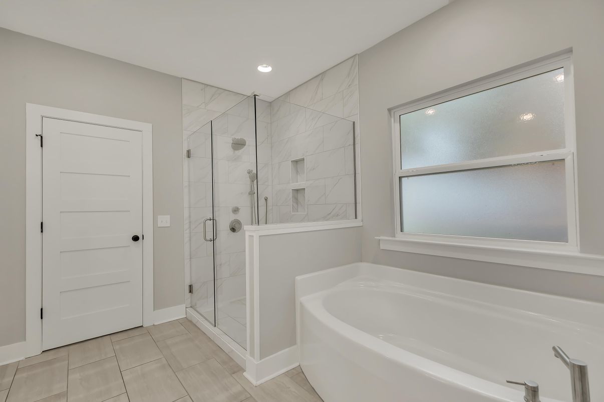 Bathroom, Glass Shower, Interior, Marble Walls, Recessed Lighting