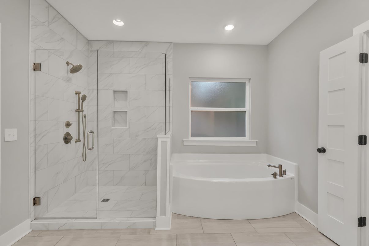 Bathroom, Glass Shower, Interior, Marble Walls, Recessed Lighting