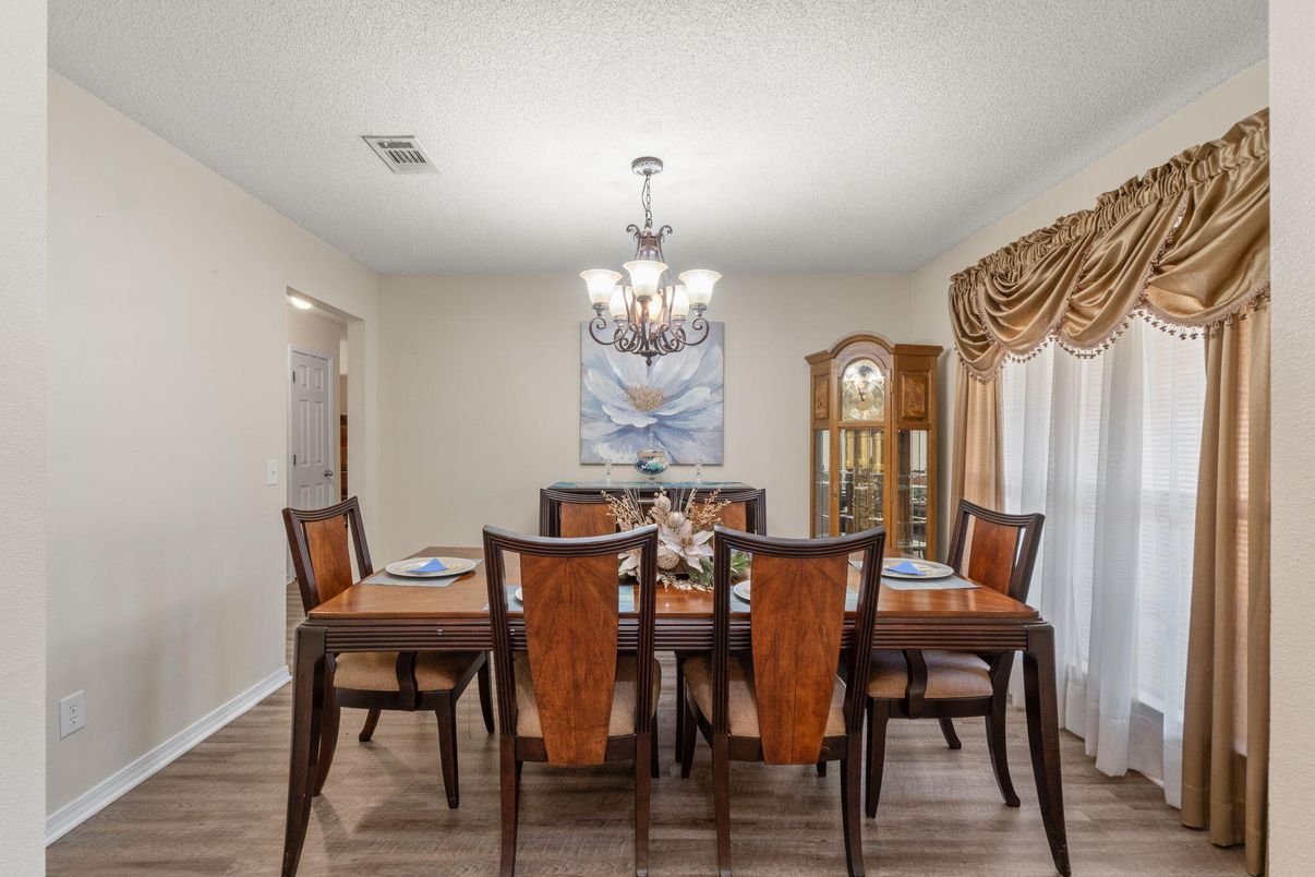 Chandelier, Dining room, Interior, Wood Texture Flooring