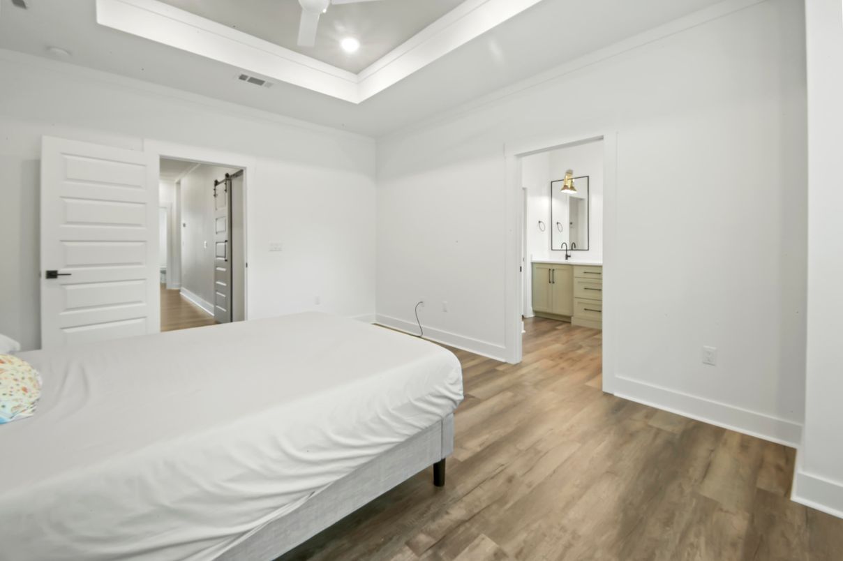 Bedroom, Interior, Recessed Lighting, Wood Texture Flooring