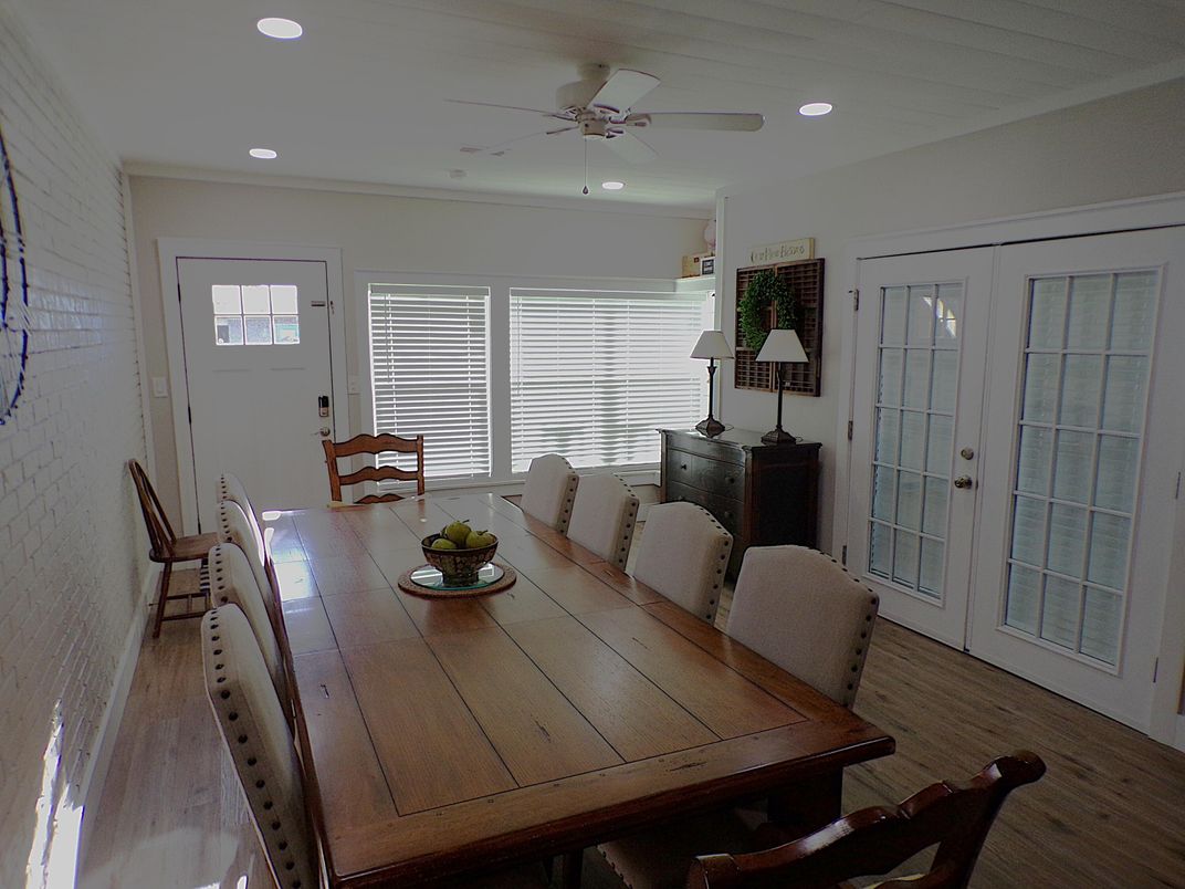 Dining room, Interior, Recessed Lighting, Wood Texture Flooring