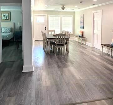 Dining room, Interior, Recessed Lighting, Wood Texture Flooring