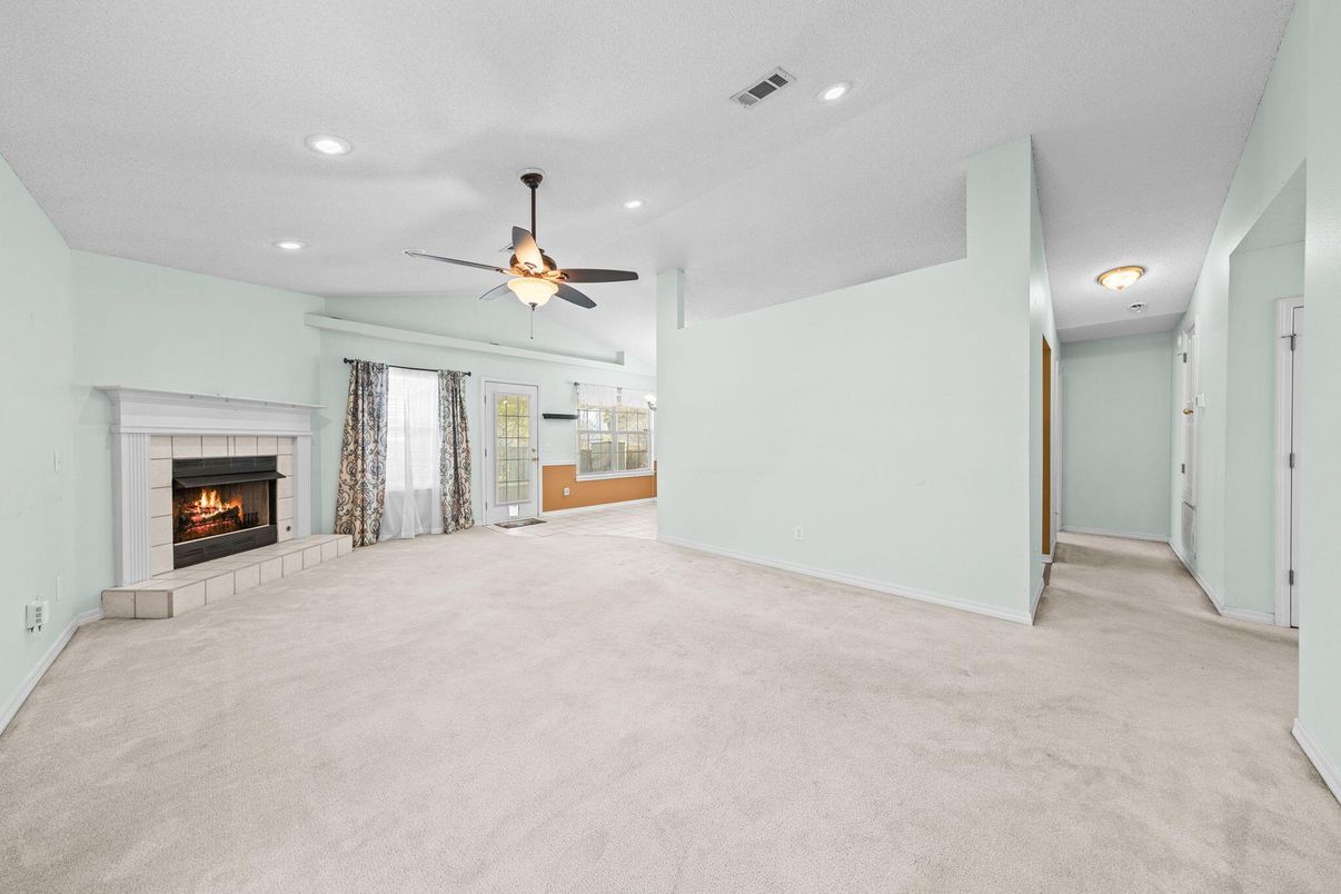 Empty room, Fireplace, Interior, Recessed Lighting