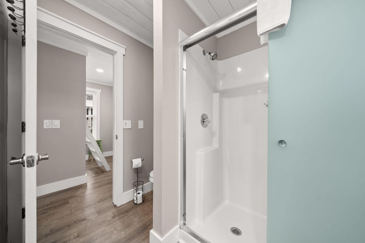 Bathroom, Interior, Recessed Lighting, Wood Texture Flooring