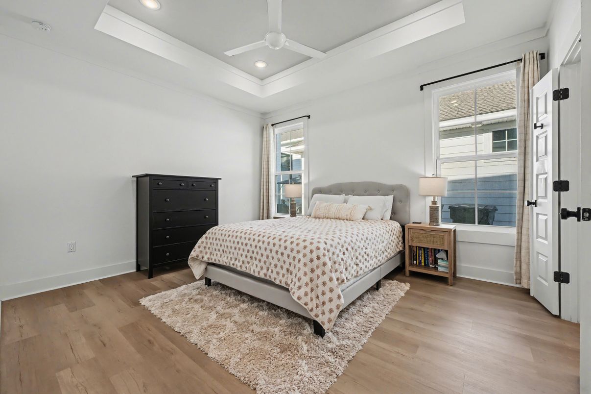 Bedroom, Interior, Recessed Lighting, Wood Texture Flooring