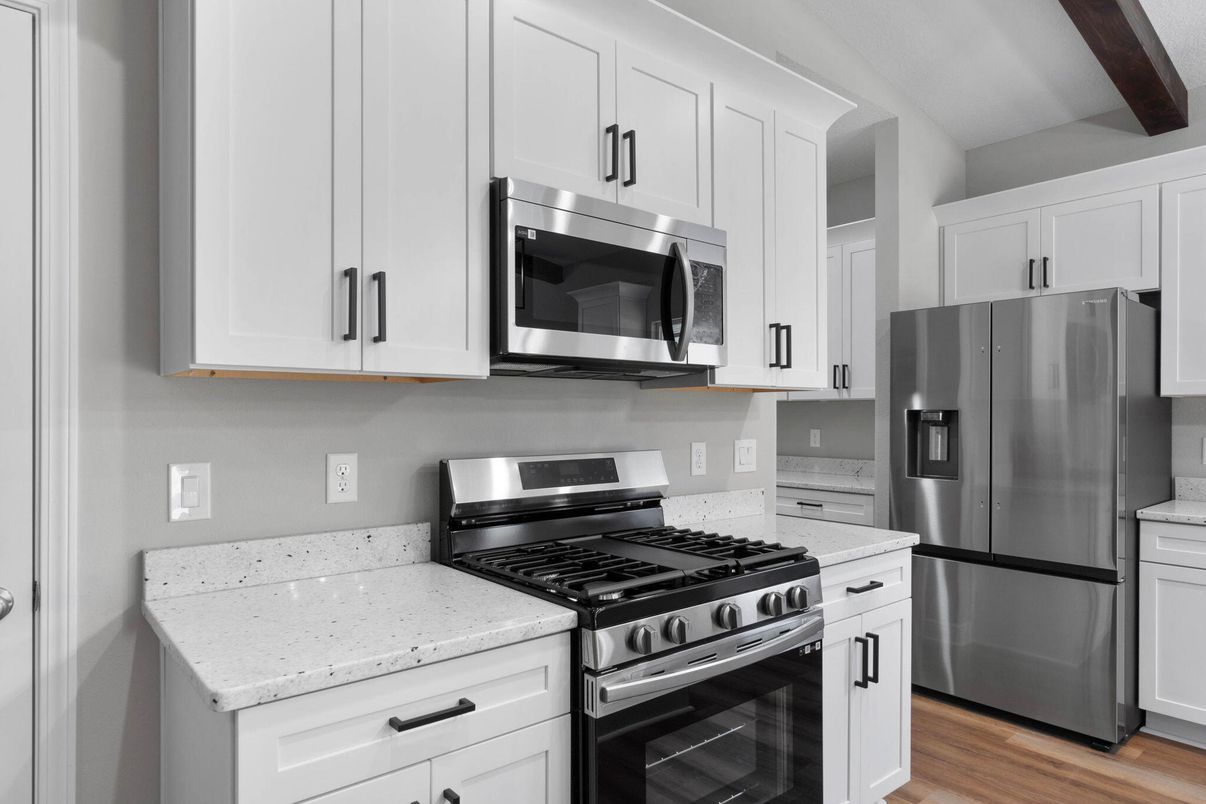 Interior, Kitchen, Stainless Steel Appliances, Wooden Beams, Wood Texture Flooring