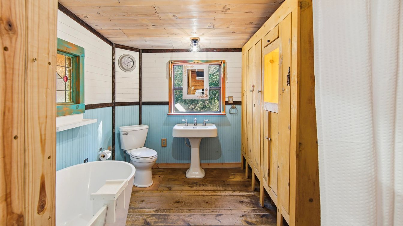 Bathroom, Interior, Wooden Ceilings, Wood Texture Flooring, Wooden Walls