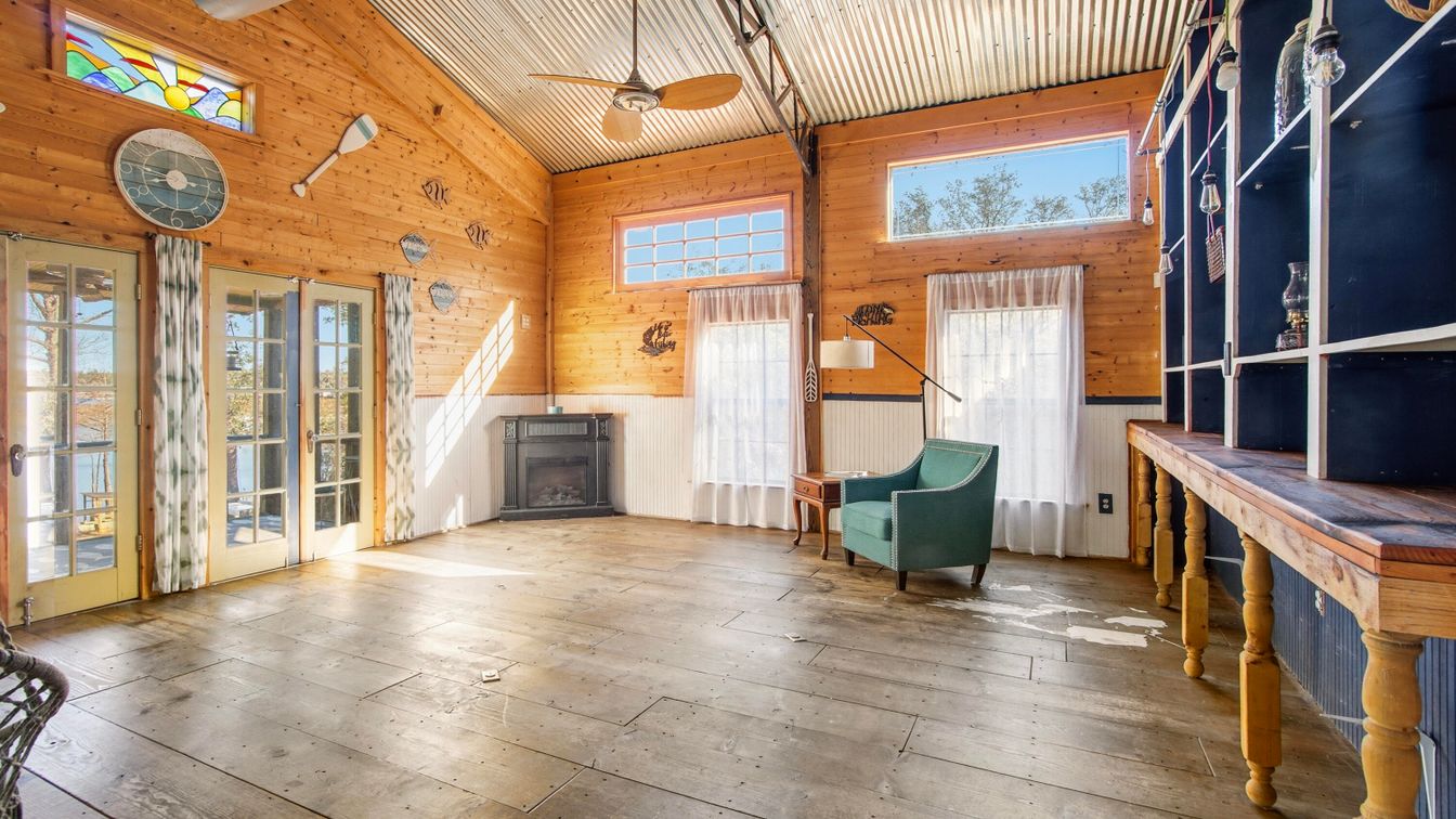 Empty room, Fireplace, Interior, Wooden Ceilings, Wood Texture Flooring, Wooden Walls