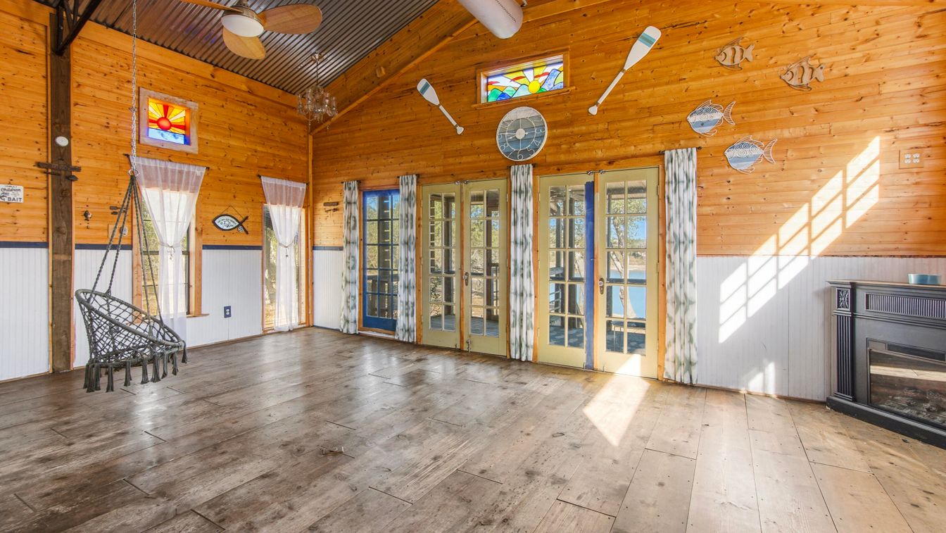 Empty room, Fireplace, Interior, Wooden Ceilings, Wood Texture Flooring, Wooden Walls