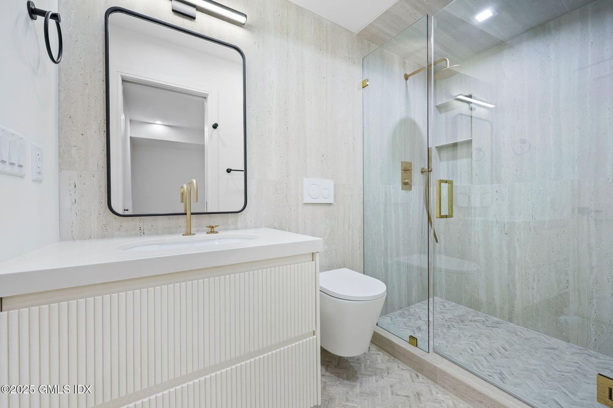 Bathroom, Glass Shower, Interior, Recessed Lighting