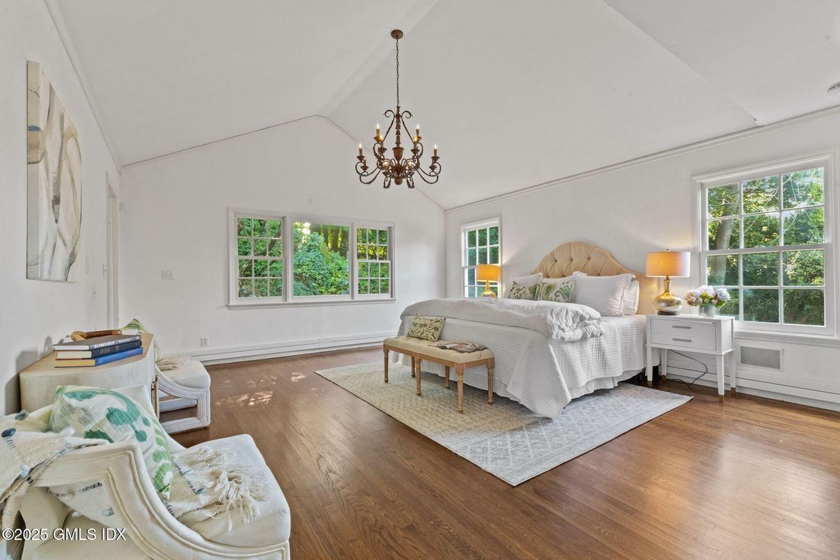 Bedroom, Chandelier, Interior, Wood Texture Flooring