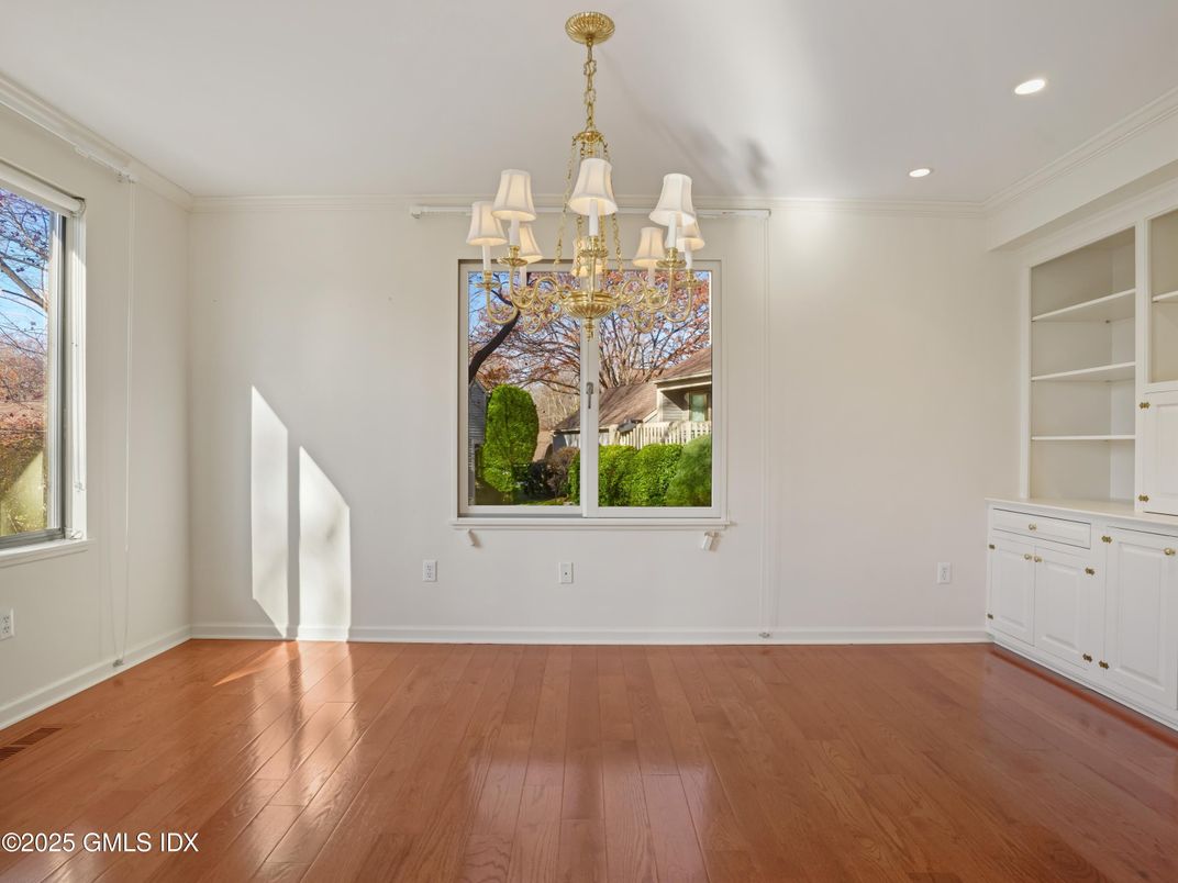 Chandelier, Empty room, Interior, Recessed Lighting, Wood Texture Flooring