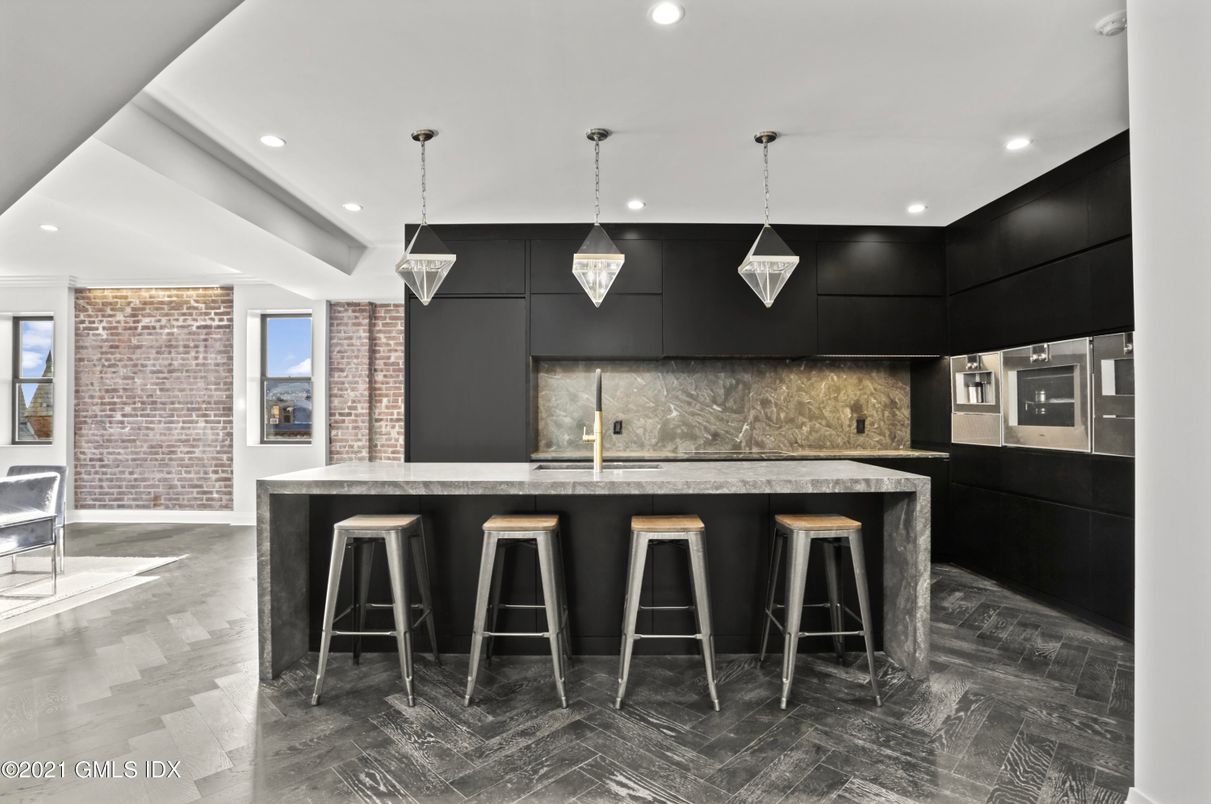 Interior, Kitchen, Pendant Lights, Recessed Lighting, Wood Texture Flooring