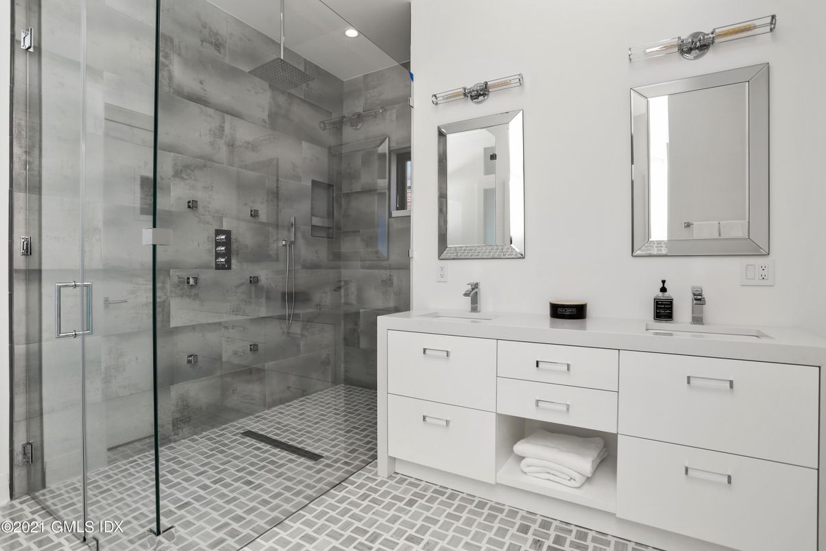 Bathroom, Dual Sink Vanities, Glass Shower, Interior, Recessed Lighting