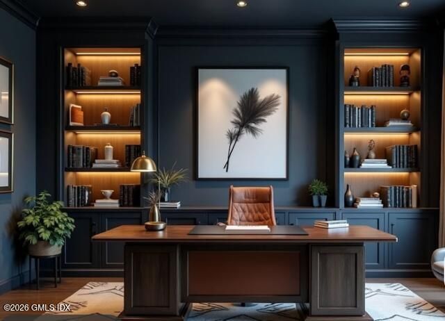 Home Office, Interior, Recessed Lighting, Wood Texture Flooring