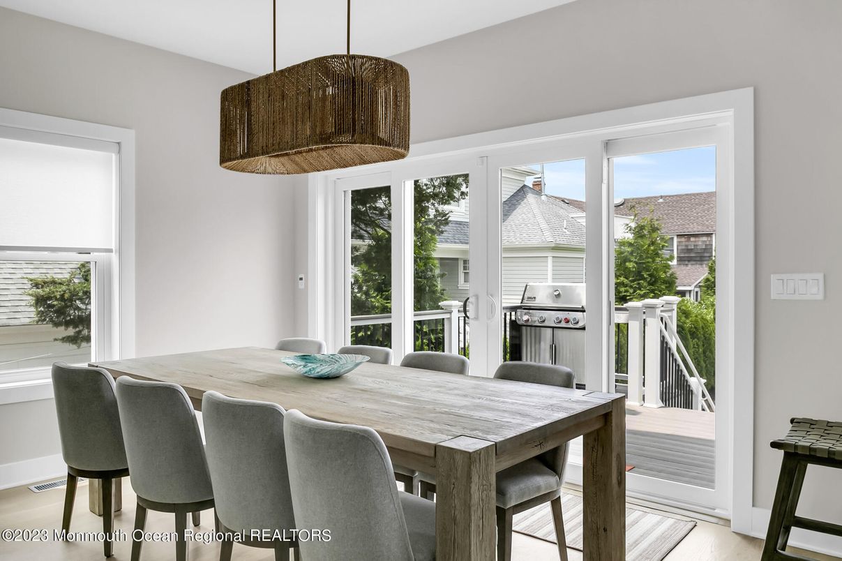 Dining room, Interior, Pendant Lights, Wood Texture Flooring