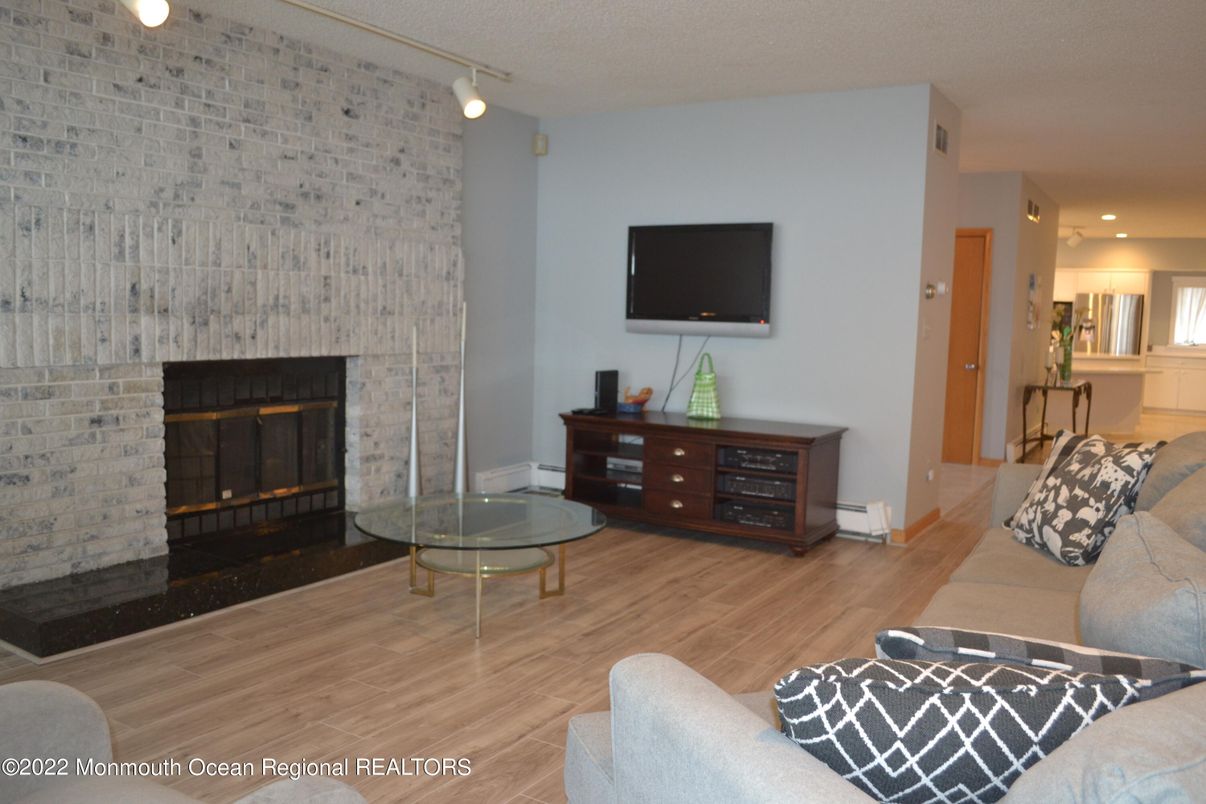 Fireplace, Interior, Living room, Stone Walls, Wood Texture Flooring