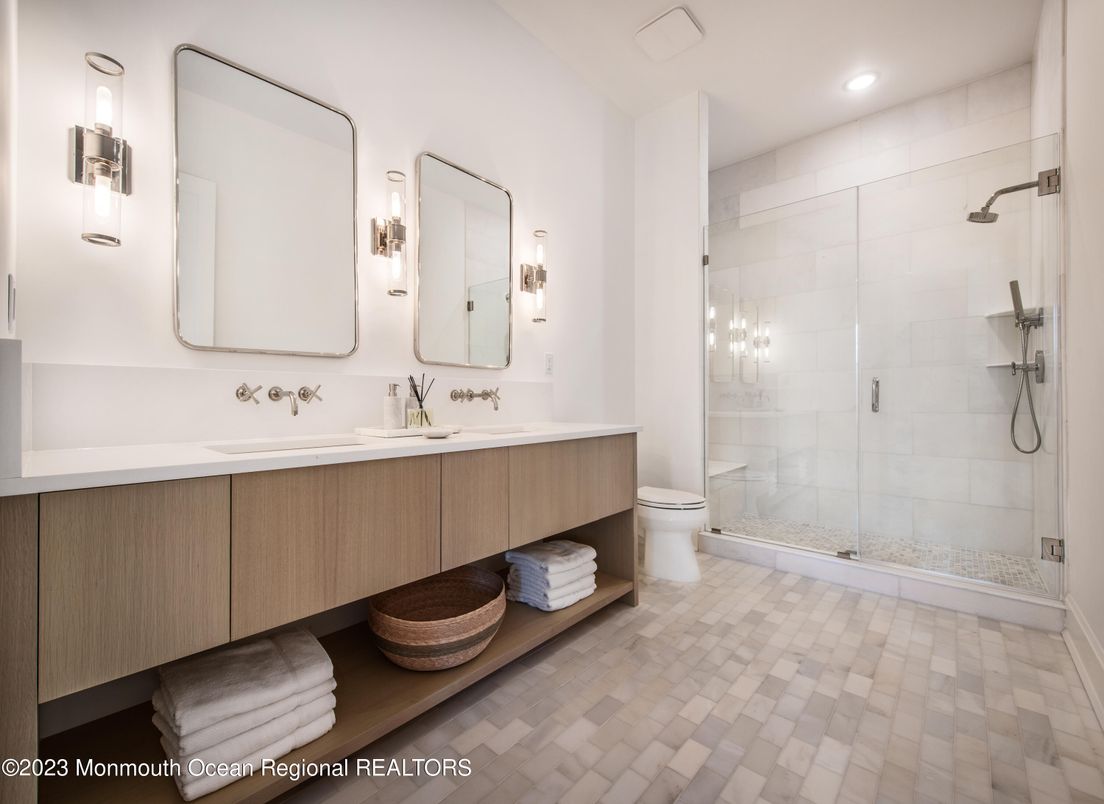 Bathroom, Dual Sink Vanities, Glass Shower, Interior, Recessed Lighting