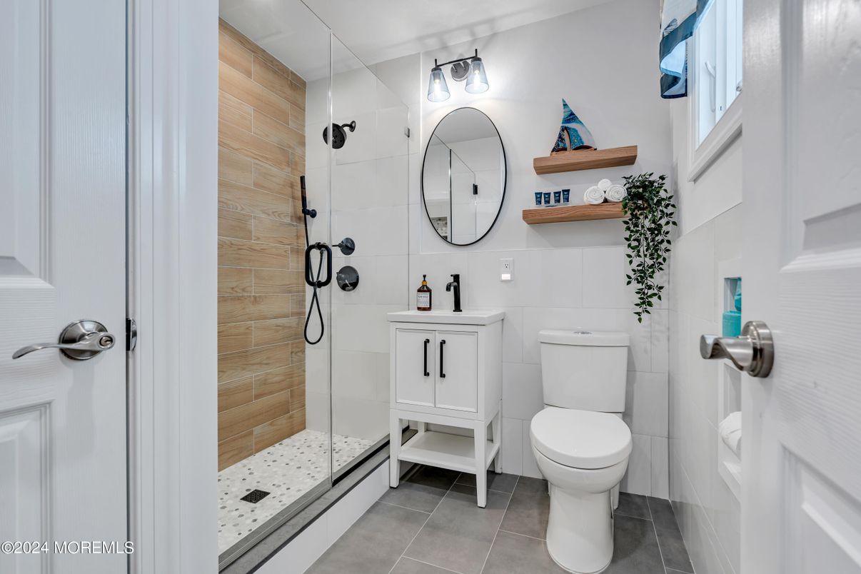 Bathroom, Glass Shower, Interior, Wooden Walls