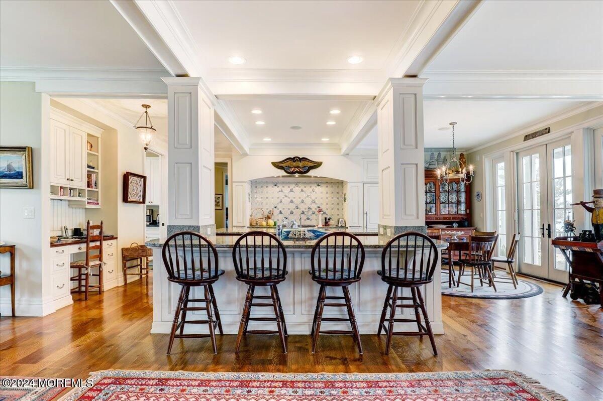 Chandelier, Dining room, Interior, Pendant Lights, Recessed Lighting, Wood Texture Flooring