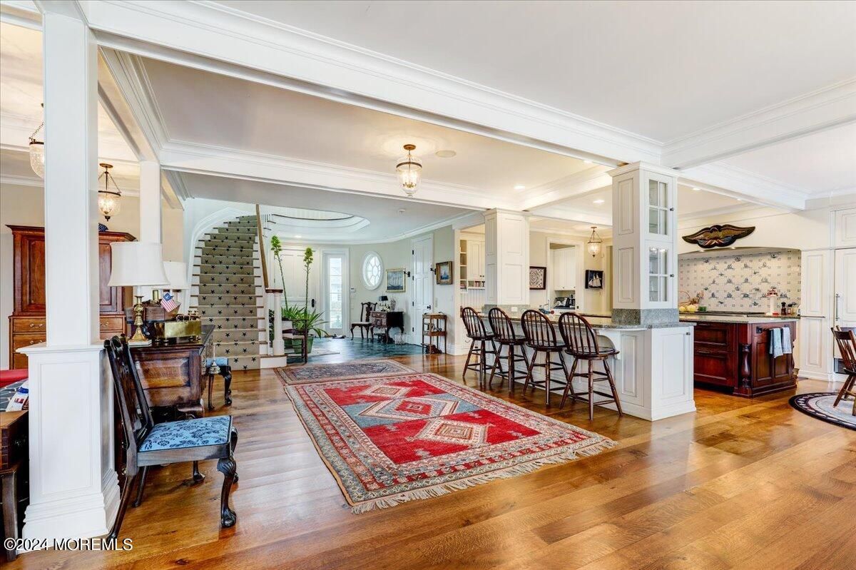 Dining room, Interior, Piano, Recessed Lighting, Wood Texture Flooring