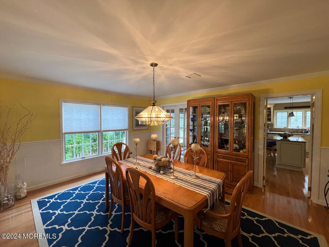 Dining room, Interior, Pendant Lights, Wood Texture Flooring